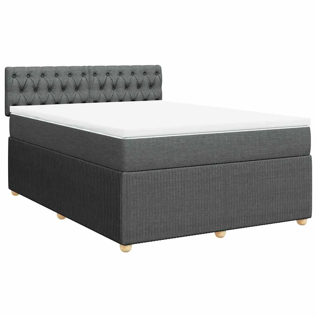 Queen Box Spring Bed Grey Fabric Pocket Spring Mattress Frame