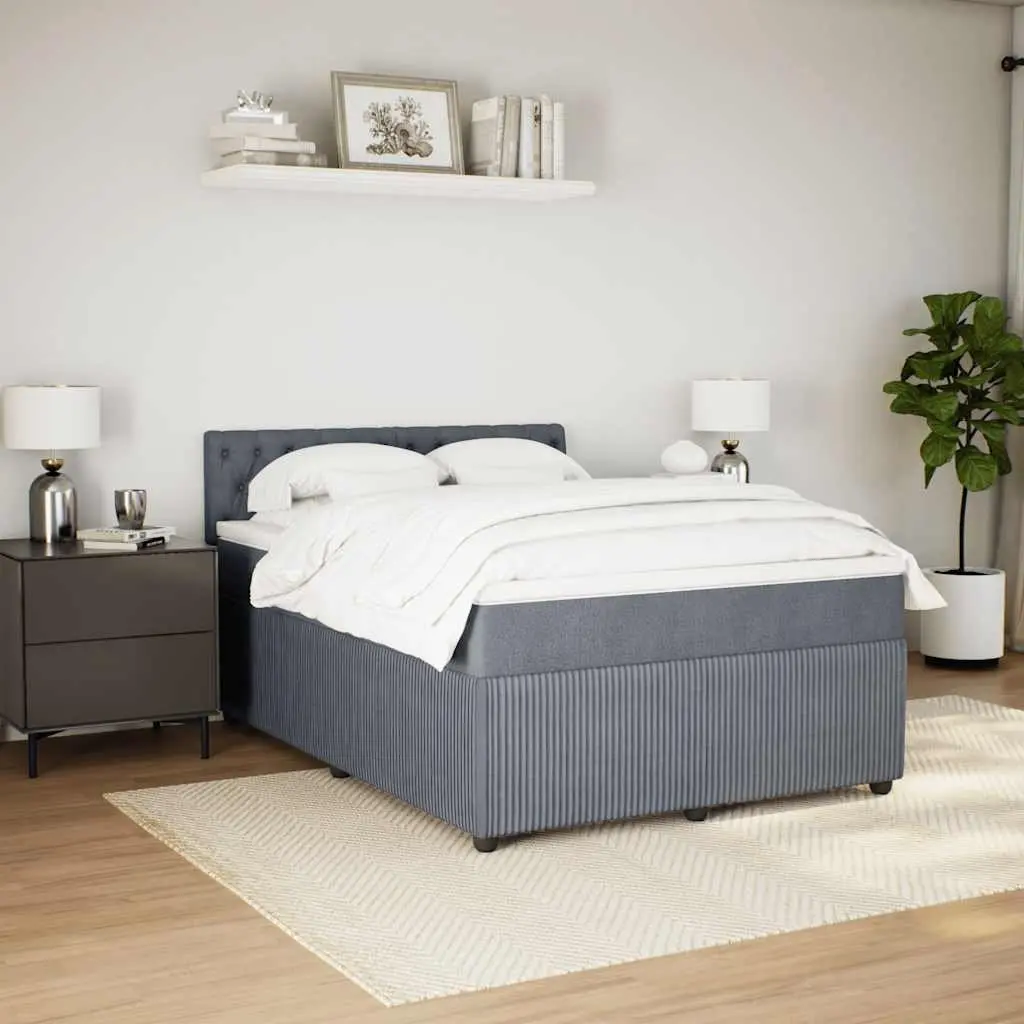 Queen Box Spring Bed Grey Fabric Pocket Spring Mattress Frame