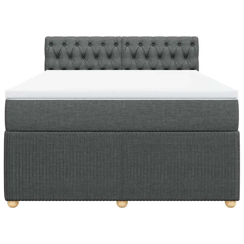 Queen Box Spring Bed Grey Fabric Pocket Spring Mattress Frame