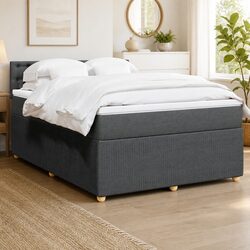 Queen Box Spring Bed with Pocket Spring Mattress in Dark Grey