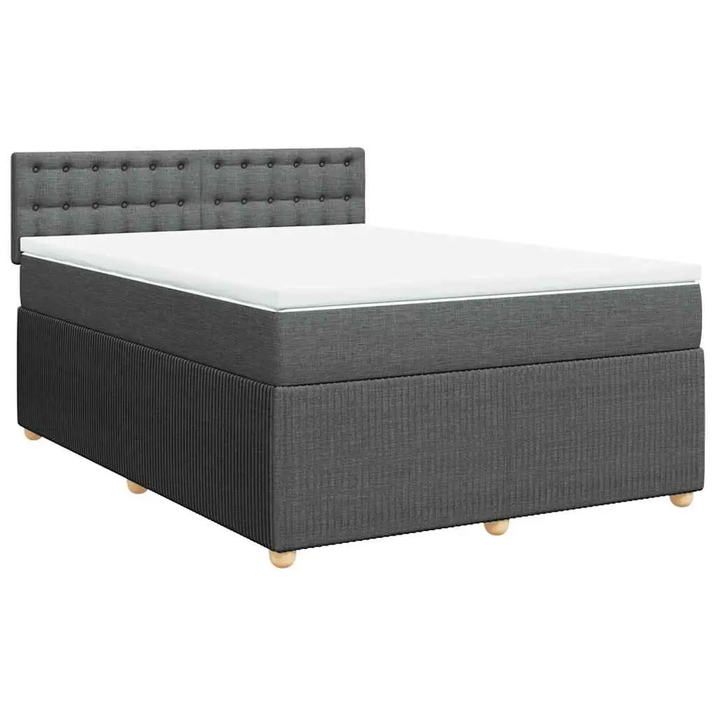 Queen Box Spring Bed Dark Grey Fabric Pocket Spring Mattress