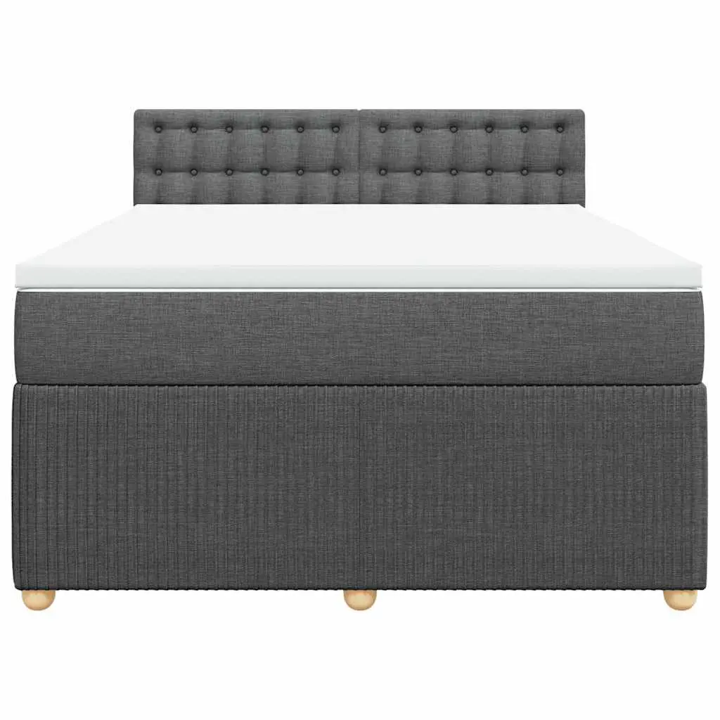 Queen Box Spring Bed Dark Grey Fabric Pocket Spring Mattress