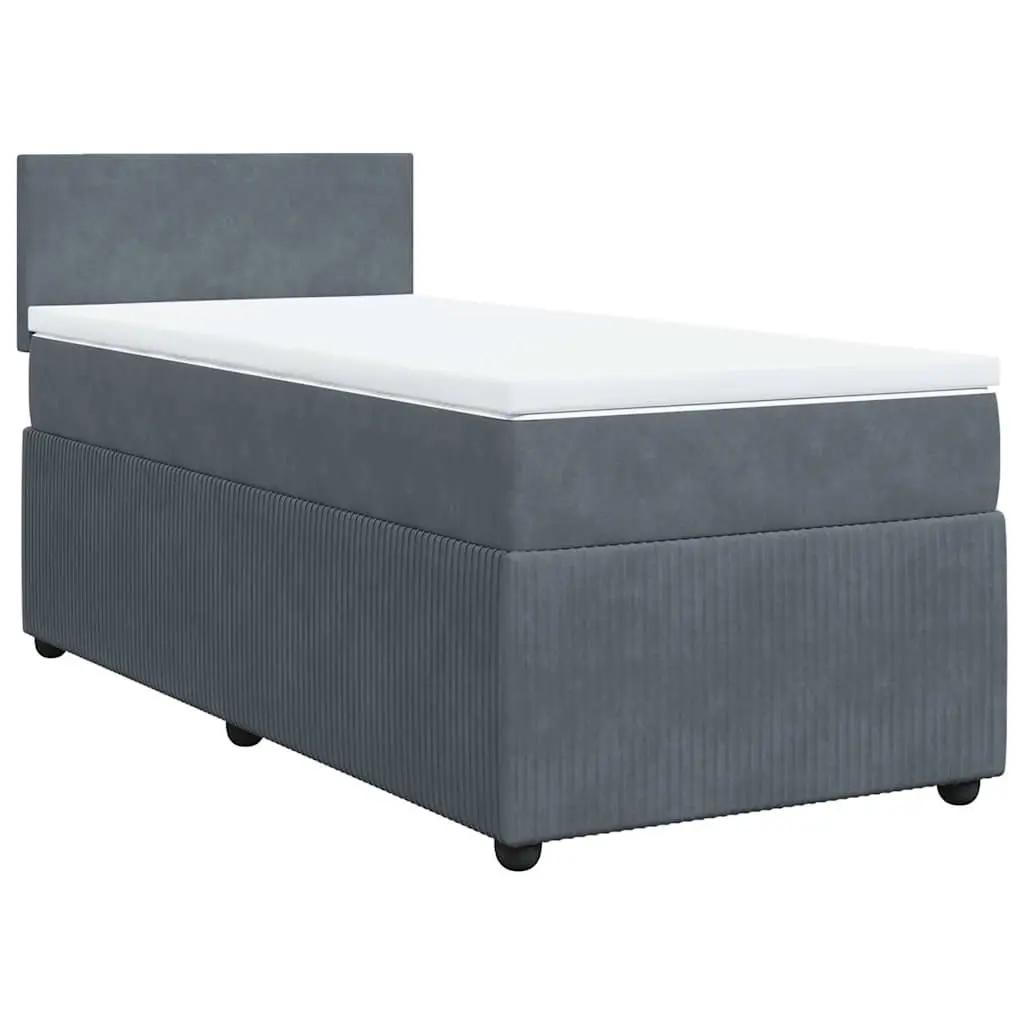 Box Spring Bed King Single Grey Velvet Frame Pocket Spring Mattress