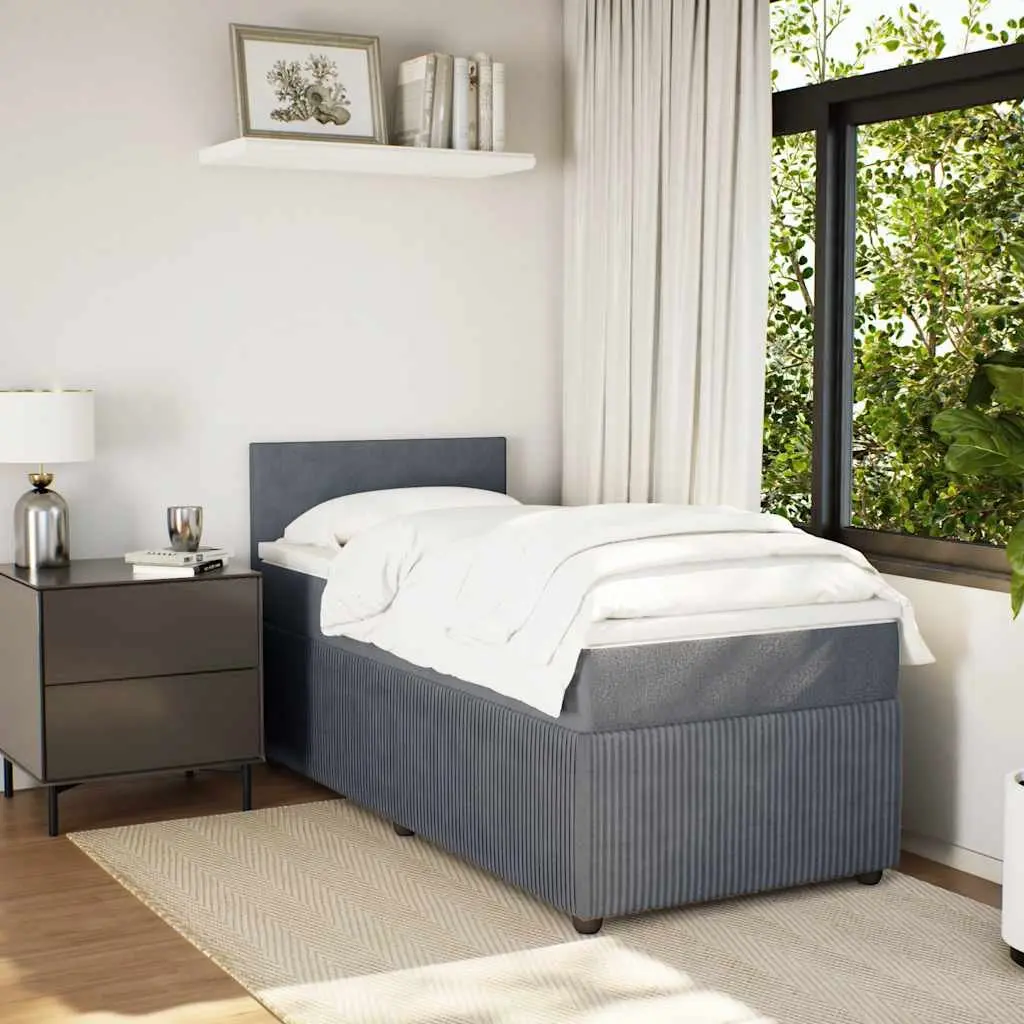 Box Spring Bed King Single Grey Velvet Frame Pocket Spring Mattress