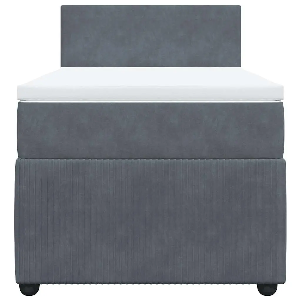 Box Spring Bed King Single Grey Velvet Frame Pocket Spring Mattress