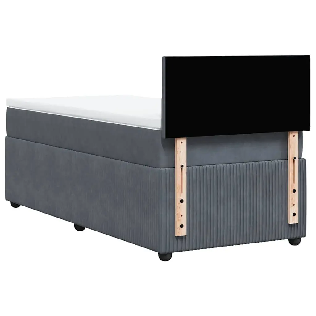 Box Spring Bed King Single Grey Velvet Frame Pocket Spring Mattress