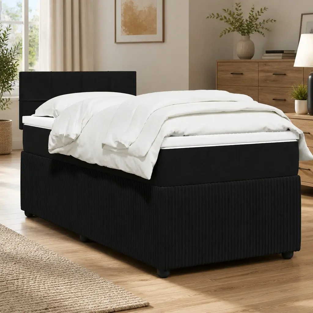 King Single Box Spring Bed Black Velvet Frame Pocket Mattress