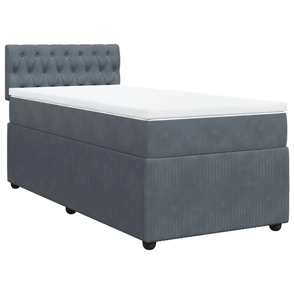 King Single Box Spring Bed Dark Grey Velvet Pocket Spring Mattress