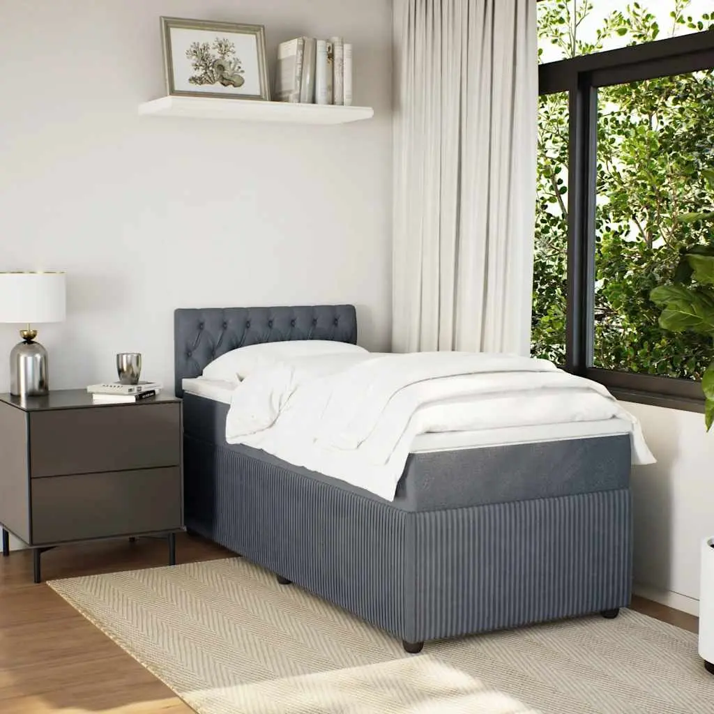 King Single Box Spring Bed Dark Grey Velvet Pocket Spring Mattress