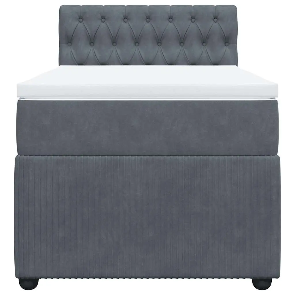 King Single Box Spring Bed Dark Grey Velvet Pocket Spring Mattress
