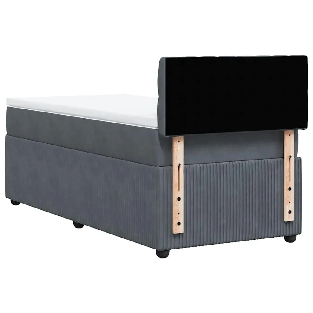 King Single Box Spring Bed Dark Grey Velvet Pocket Spring Mattress