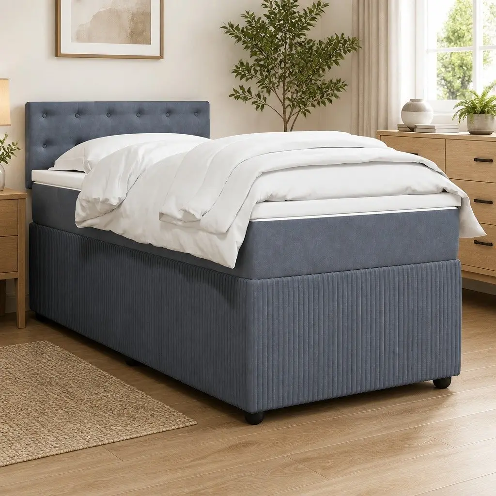 Box Spring Bed Grey Velvet King Single with Pocket Spring Mattress