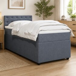 Grey Velvet King Single Box Spring Bed with Pocket Mattress