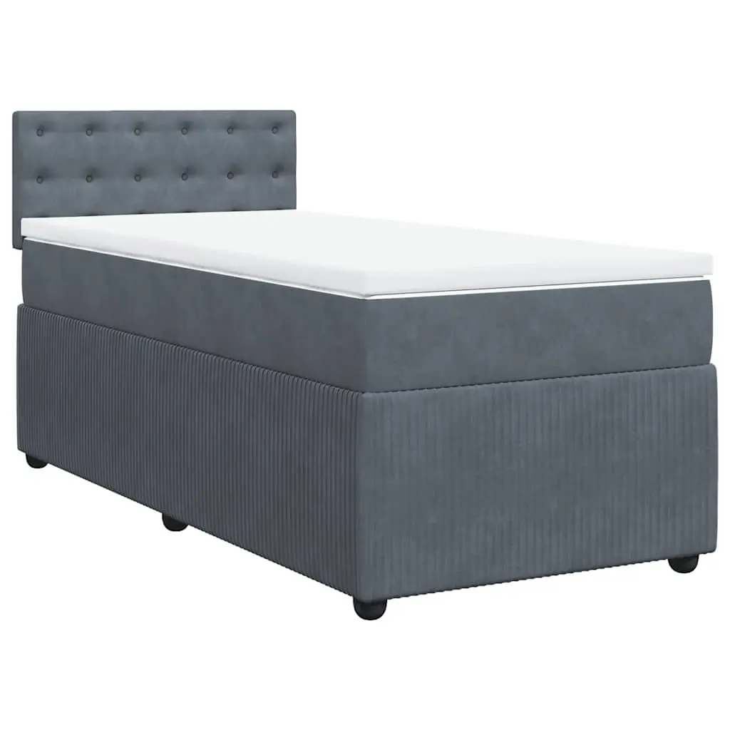 Box Spring Bed Grey Velvet King Single with Pocket Spring Mattress
