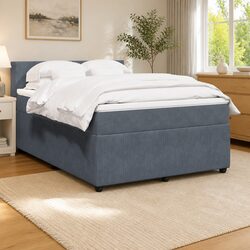 Velvet Upholstered Double Box Spring Bed with Pocket Mattress