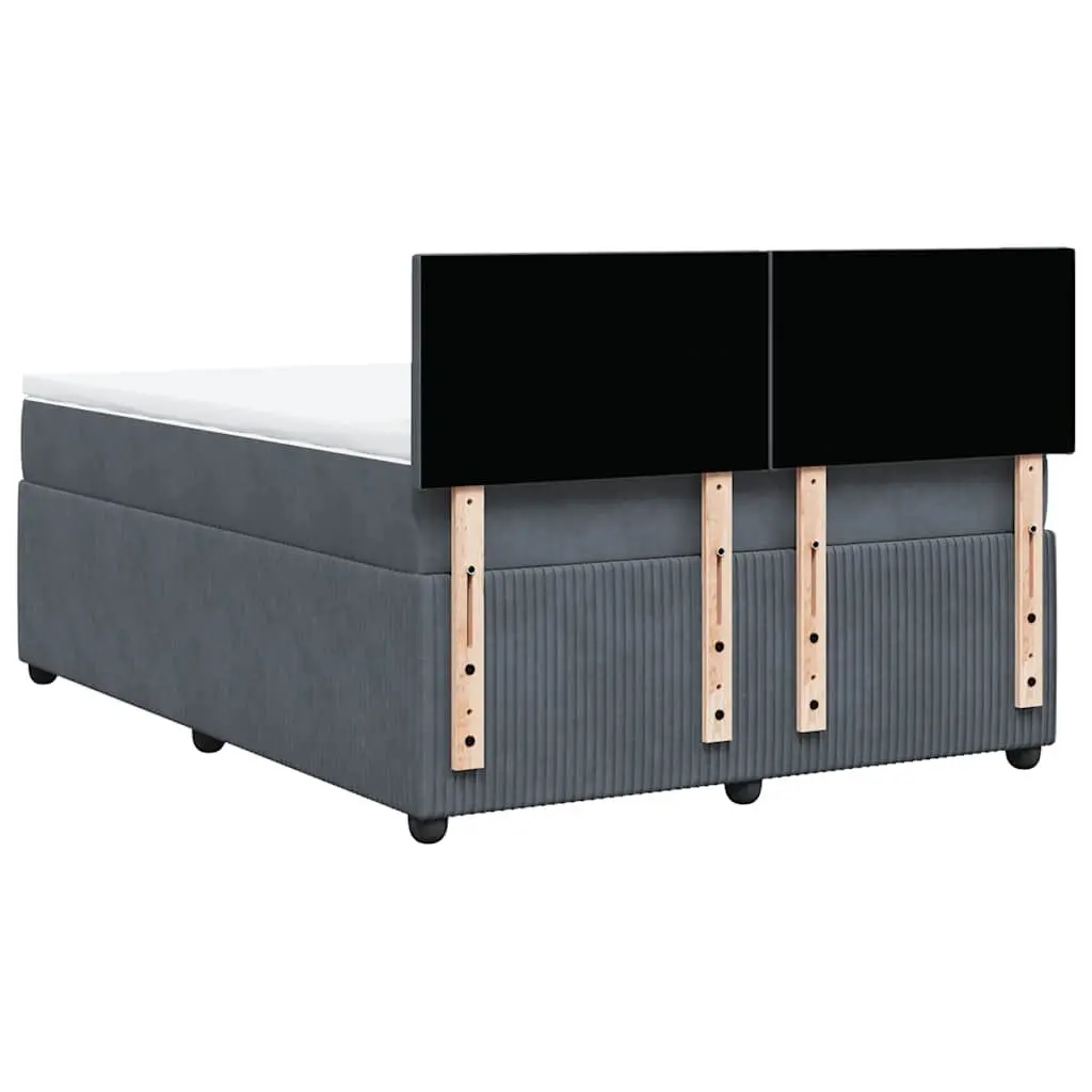 Double Box Spring Bed Grey Velvet Upholstery Pocket Spring Mattress Size