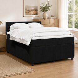 Double Box Spring Bed with Pocket Mattress in Black Velvet
