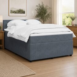 Double Box Spring Bed with Grey Velvet Upholstery