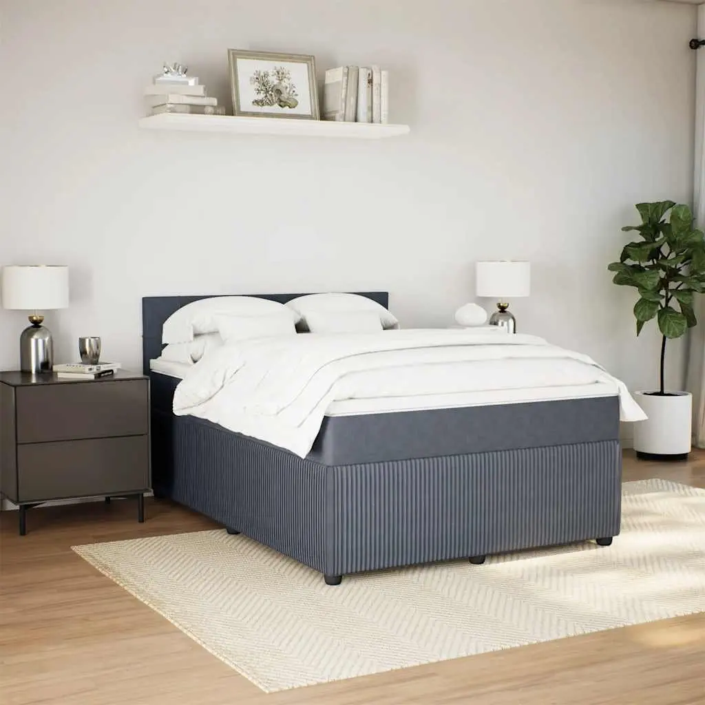 Double Bed Frame Velvet Upholstered Grey Pocket Spring Mattress with Headboard