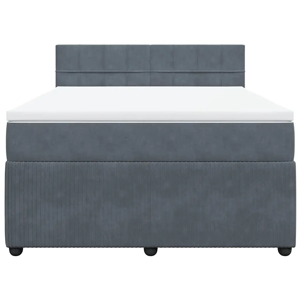 Double Bed Frame Velvet Upholstered Grey Pocket Spring Mattress with Headboard