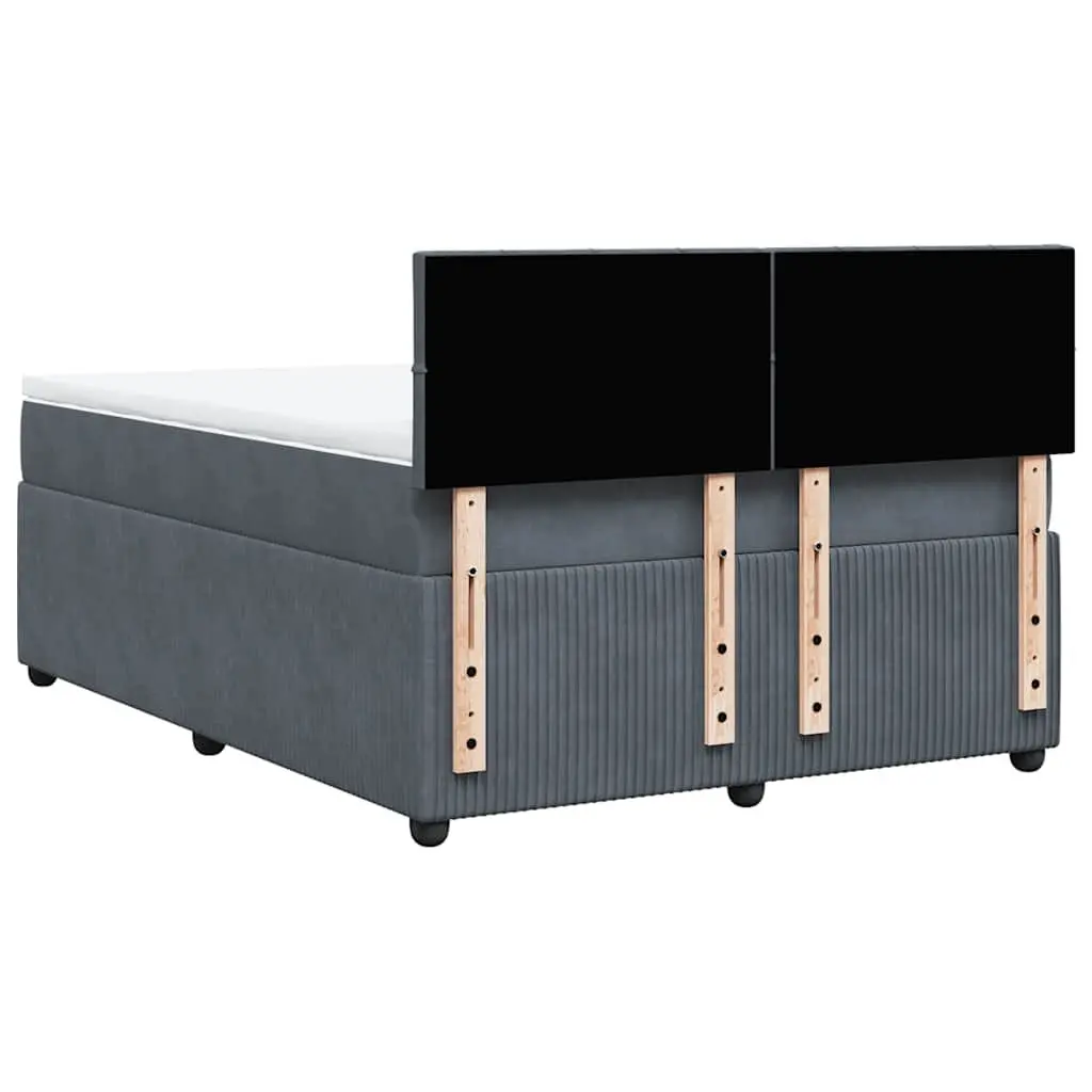 Double Bed Frame Velvet Upholstered Grey Pocket Spring Mattress with Headboard