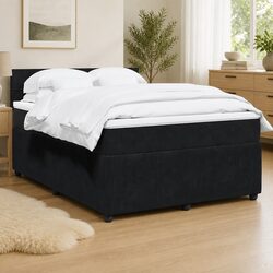 Velvet Upholstered Double Box Spring Bed with Mattress