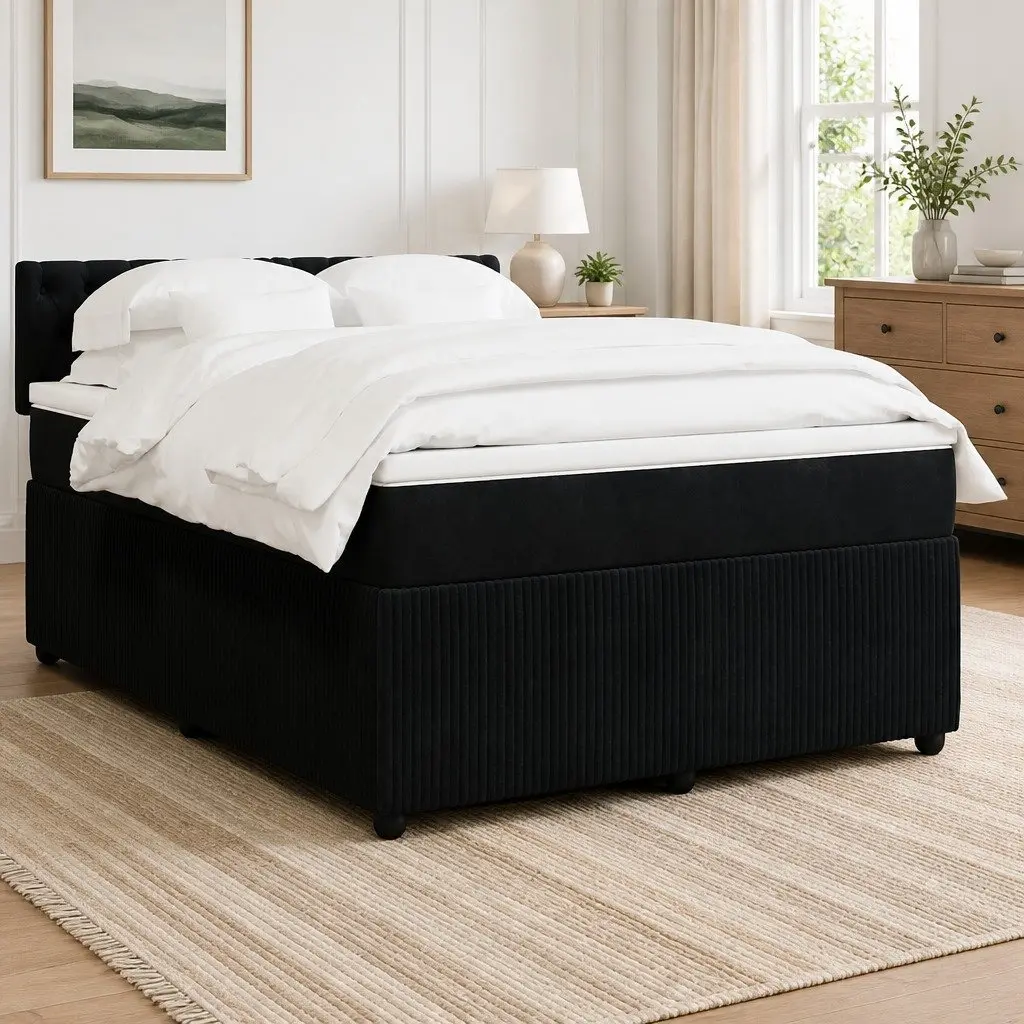 Box Spring Bed Double Black Velvet Pocket Spring Mattress Frame