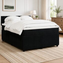 Double Black Velvet Box Spring Bed with Pocket Mattress
