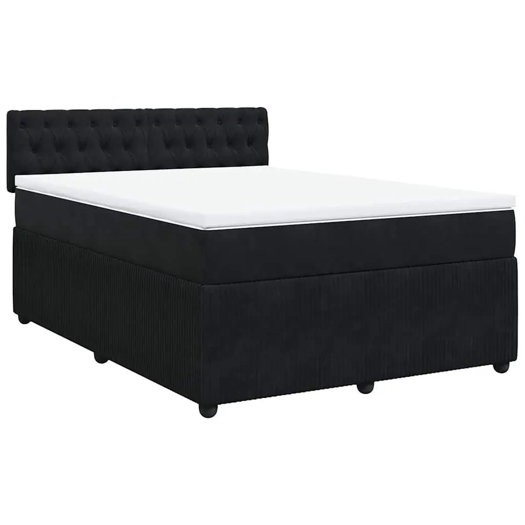 Box Spring Bed Double Black Velvet Pocket Spring Mattress Frame