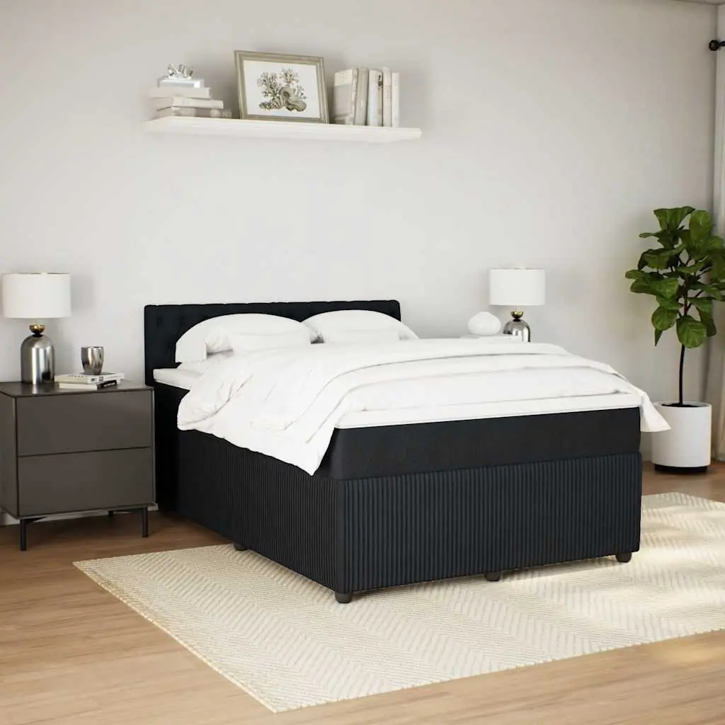 Box Spring Bed Double Black Velvet Pocket Spring Mattress Frame