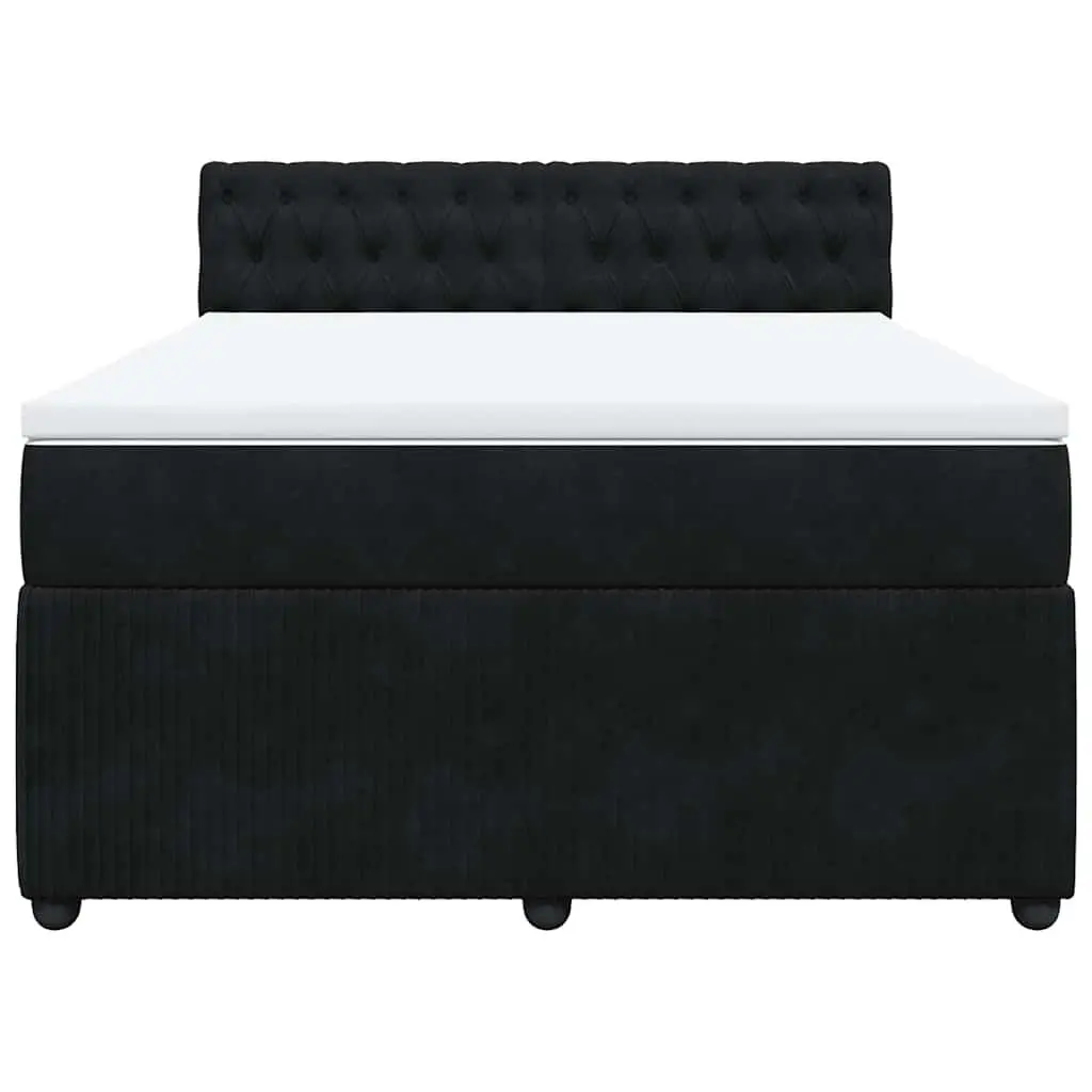 Box Spring Bed Double Black Velvet Pocket Spring Mattress Frame