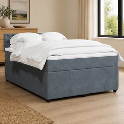 Grey Velvet Upholstered Double Box Spring Bed