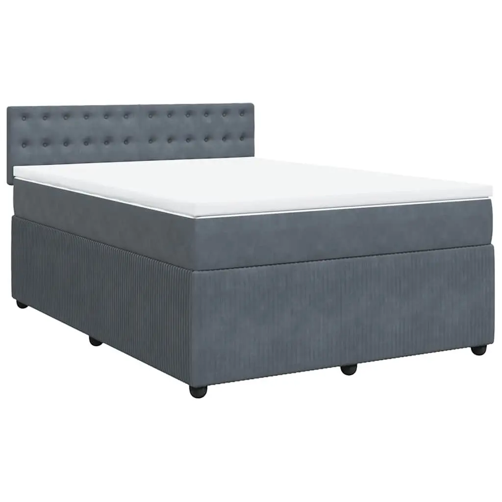 Double Bed Grey Velvet Upholstered Frame with Pocket Spring Mattress