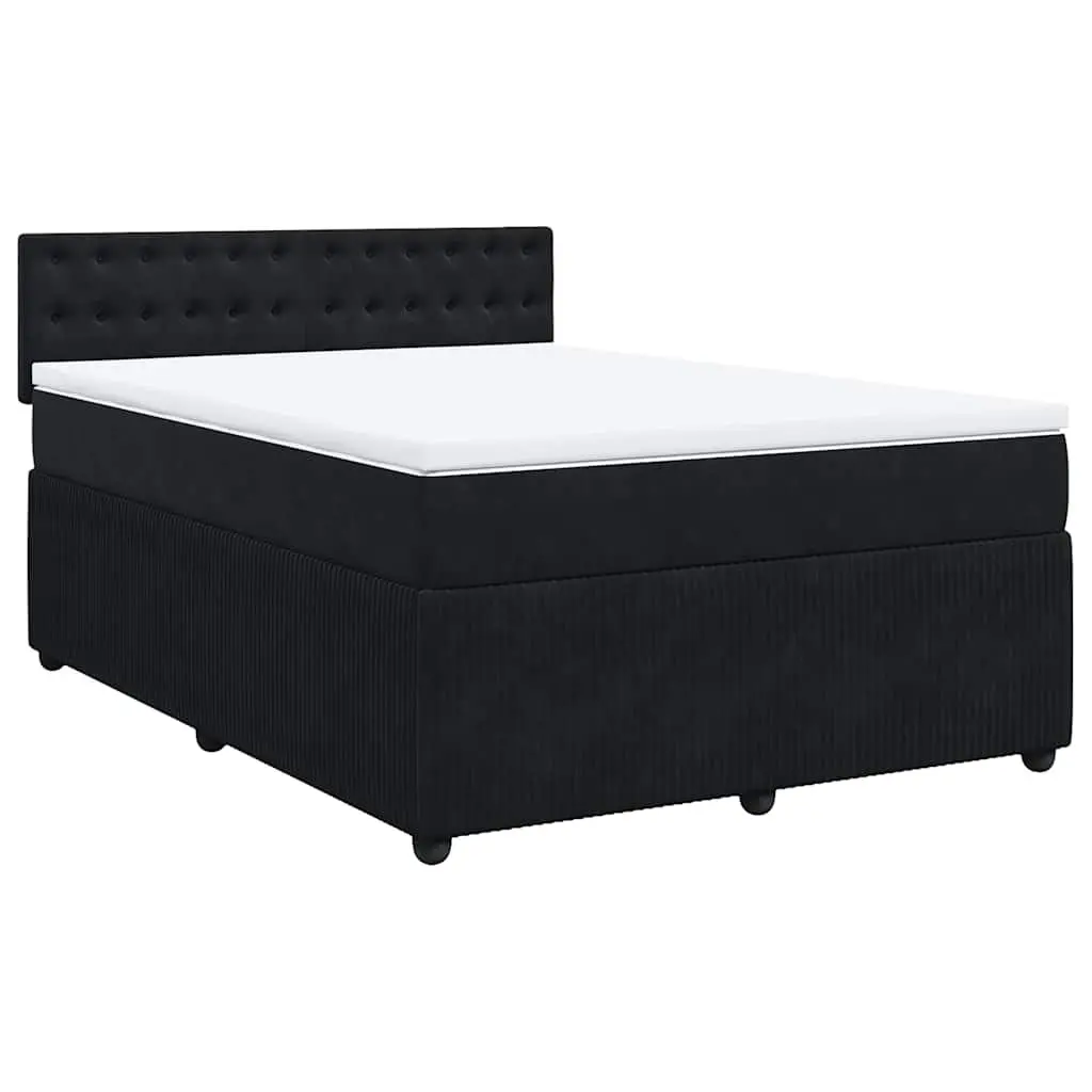 Double Bed Frame with Black Velvet Upholstery and Pocket Spring Mattress