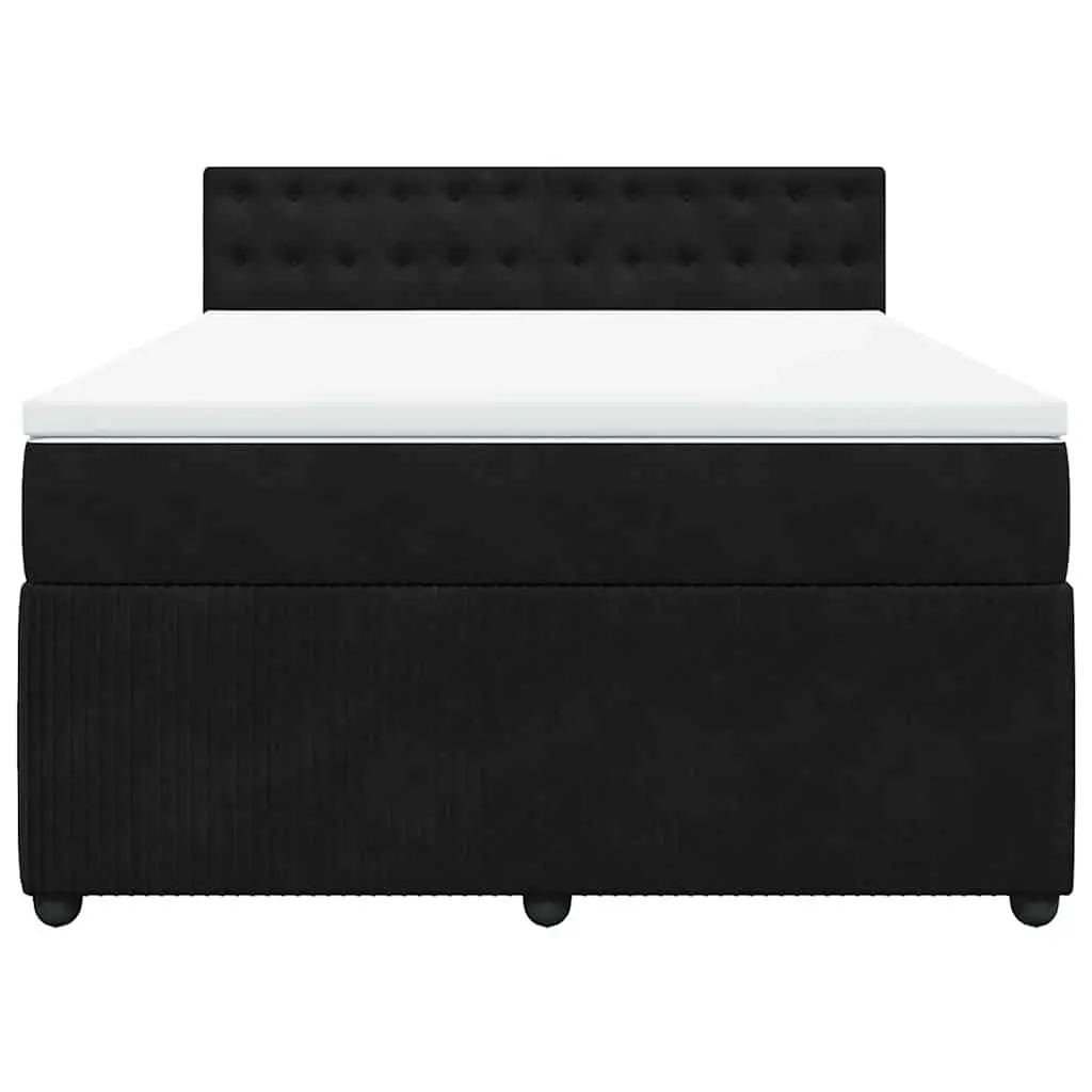Double Bed Frame with Black Velvet Upholstery and Pocket Spring Mattress