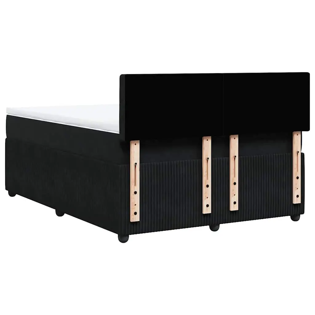 Double Bed Frame with Black Velvet Upholstery and Pocket Spring Mattress