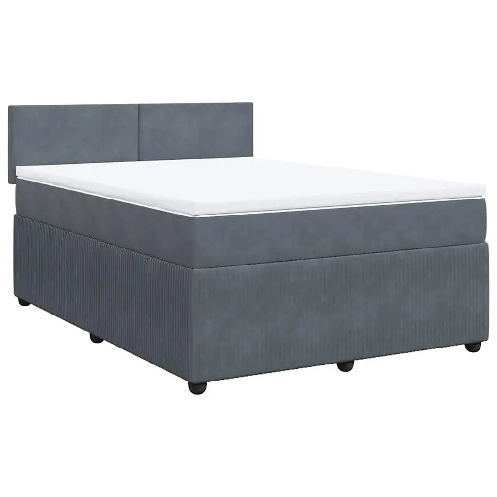 Queen Box Spring Bed Grey Velvet Upholstered Frame Pocket Spring Mattress