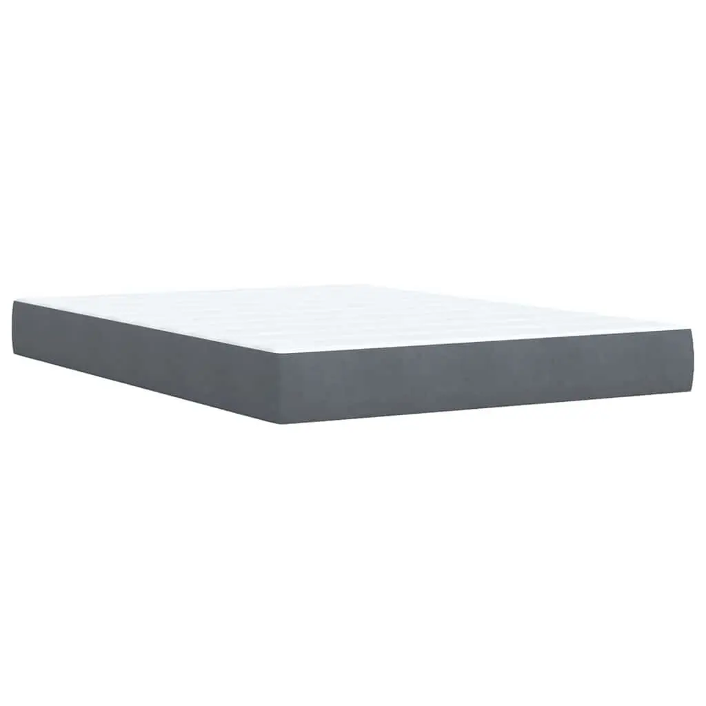 Queen Box Spring Bed Grey Velvet Upholstered Frame Pocket Spring Mattress