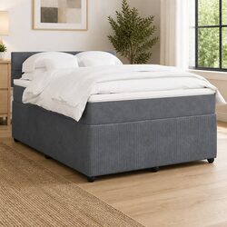 Queen Velvet Upholstered Box Spring Bed with Pocket Mattress