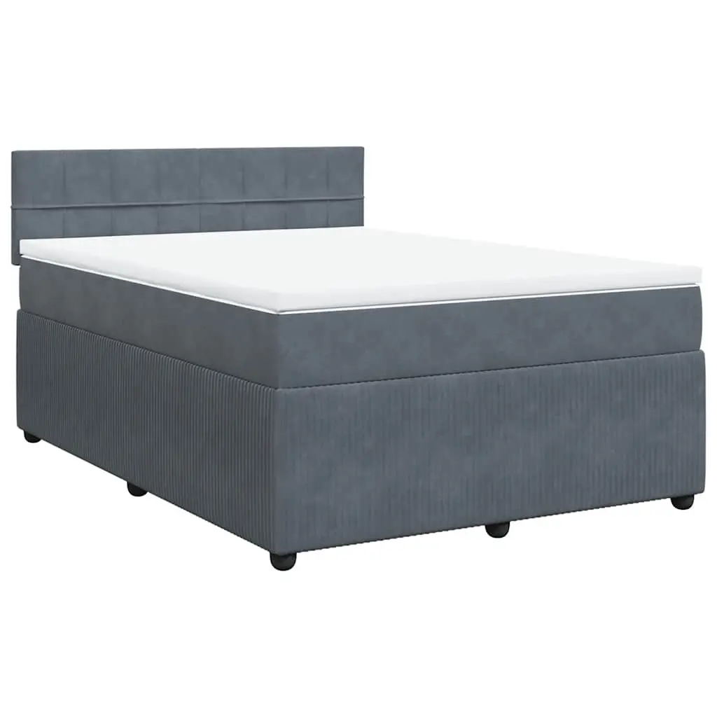 Queen Box Spring Bed Grey Velvet Upholstered Frame Pocket Spring Mattress