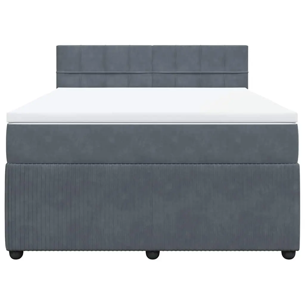 Queen Box Spring Bed Grey Velvet Upholstered Frame Pocket Spring Mattress
