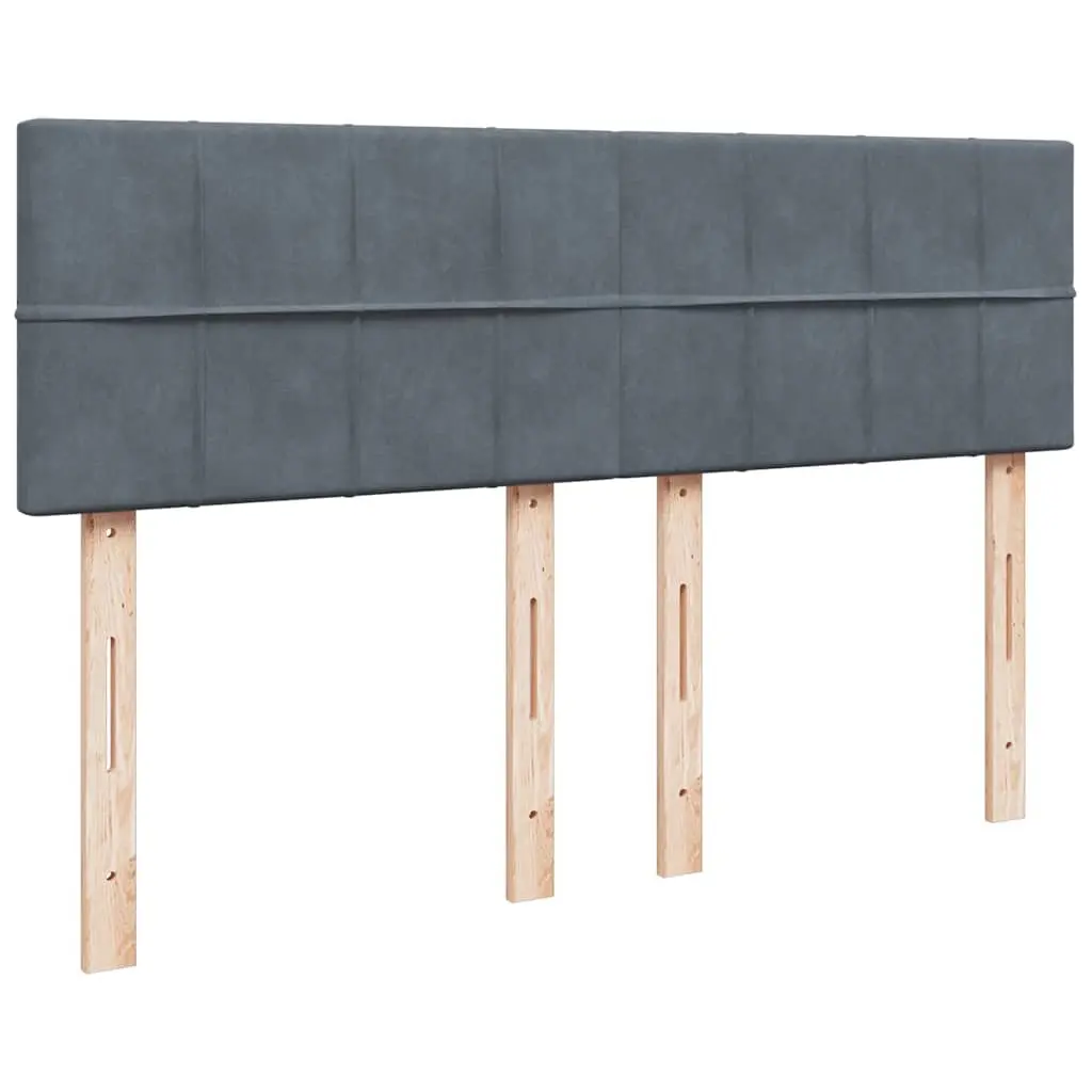 Queen Box Spring Bed Grey Velvet Upholstered Frame Pocket Spring Mattress