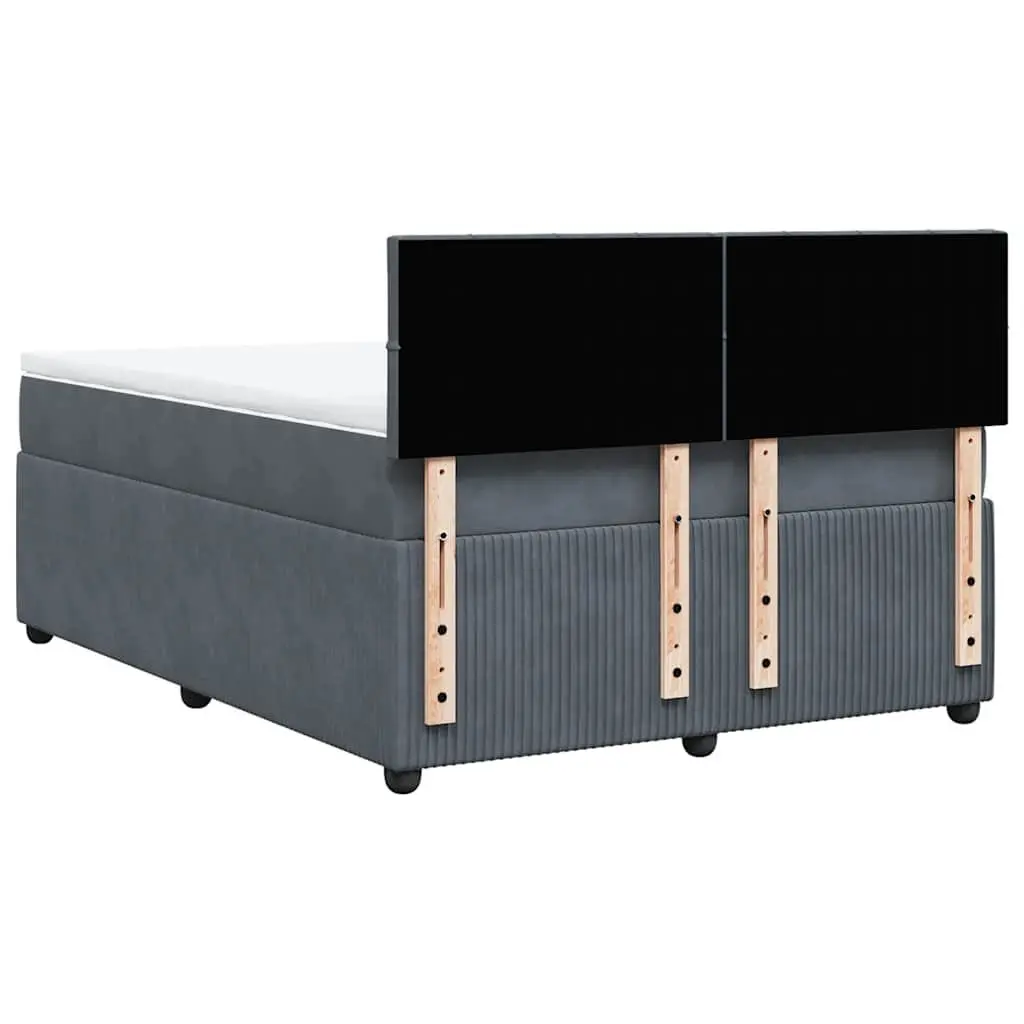 Queen Box Spring Bed Grey Velvet Upholstered Frame Pocket Spring Mattress