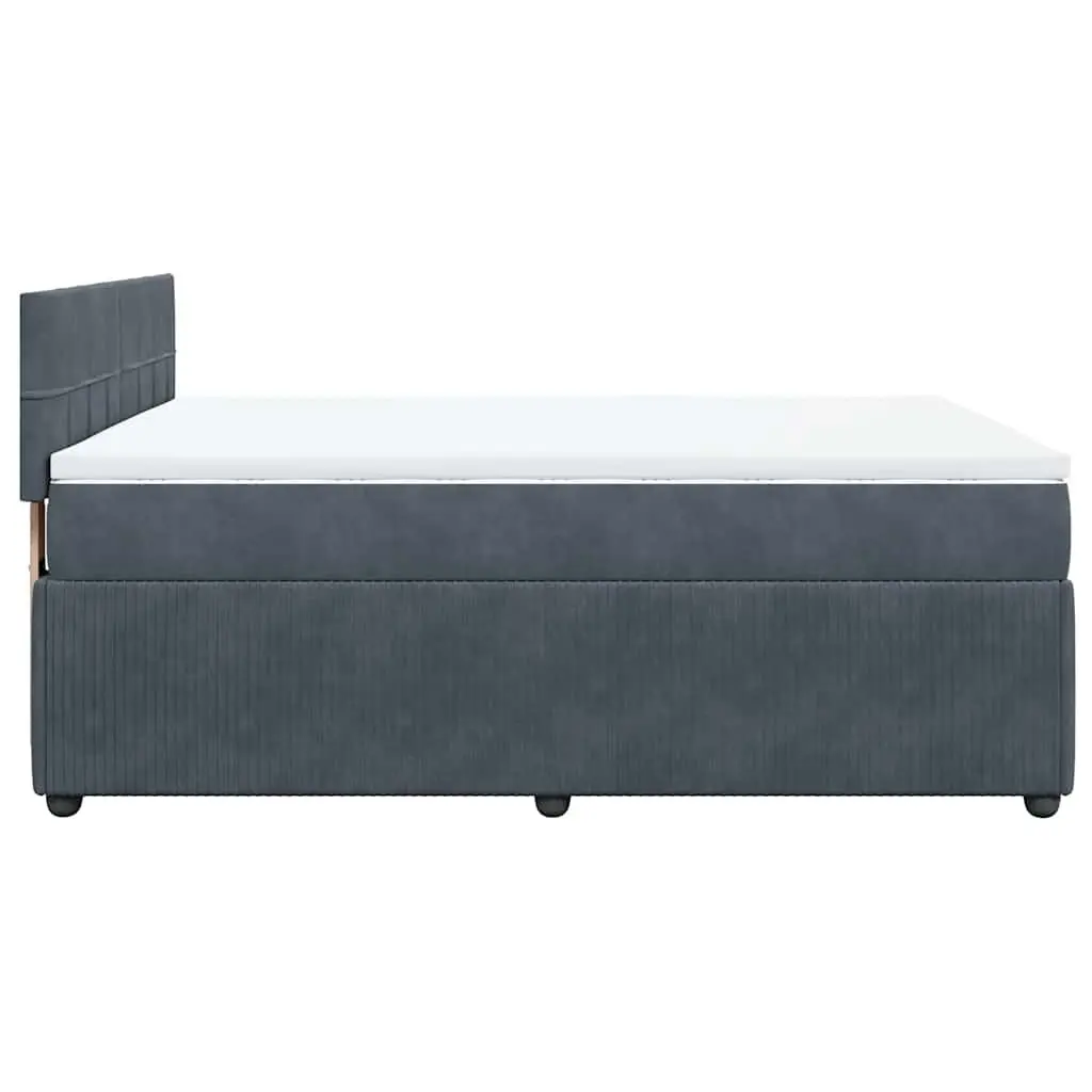 Queen Box Spring Bed Grey Velvet Upholstered Frame Pocket Spring Mattress