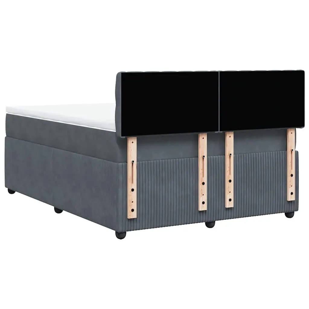 Queen Box Spring Bed Velvet Grey Upholstered Frame Pocket Spring Mattress Slats