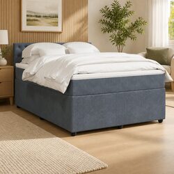Elegant Queen Box Spring Bed with Grey Velvet Upholstery