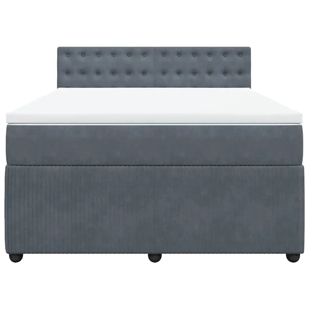 Queen Box Spring Bed Grey Velvet Upholstered Frame Pocket Spring Mattress