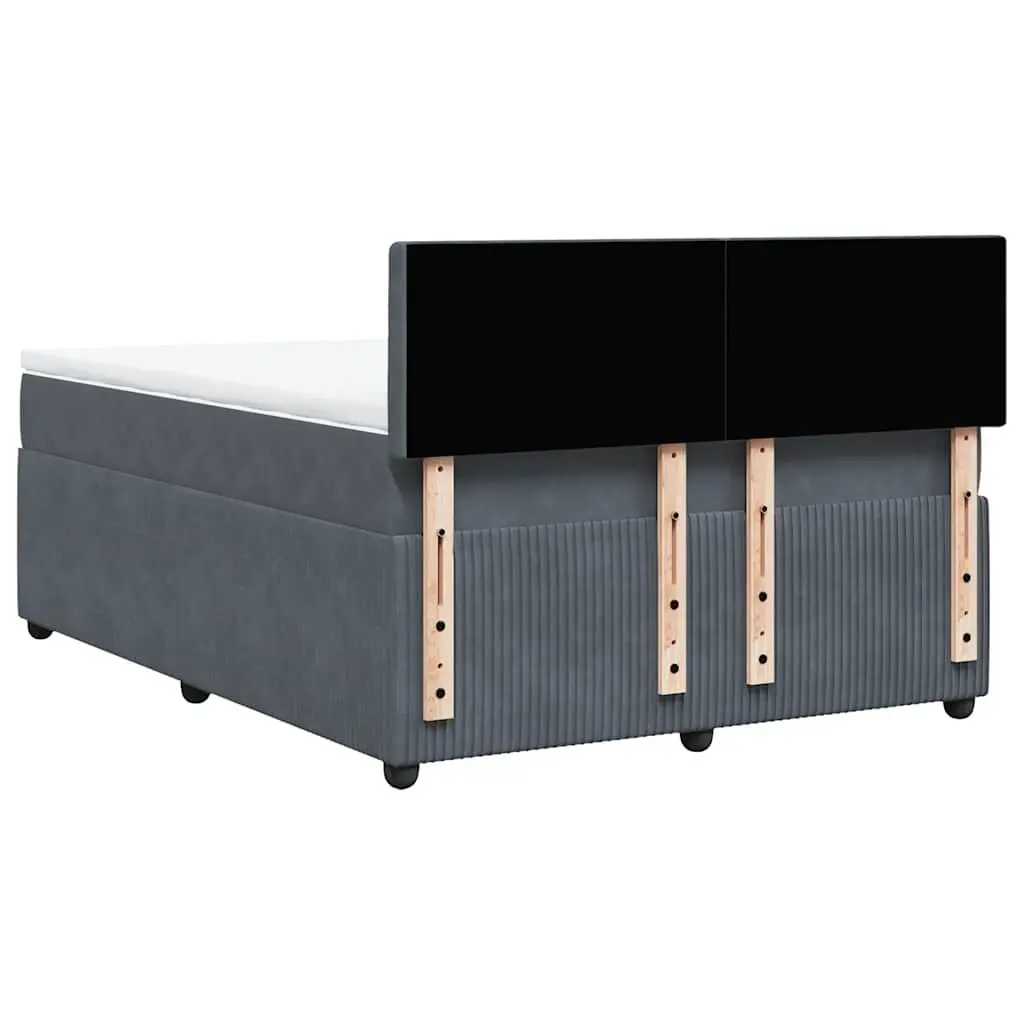 Queen Box Spring Bed Grey Velvet Upholstered Frame Pocket Spring Mattress