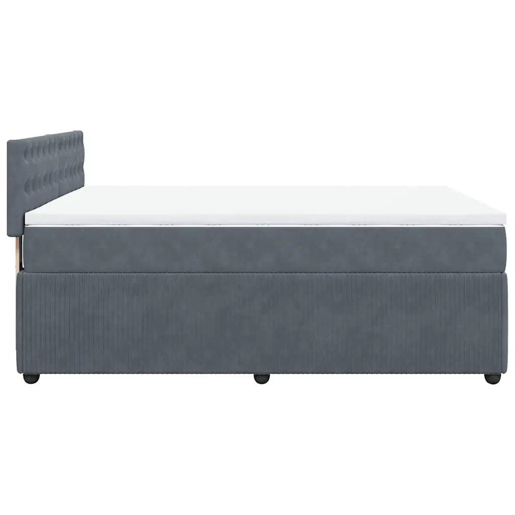 Queen Box Spring Bed Grey Velvet Upholstered Frame Pocket Spring Mattress