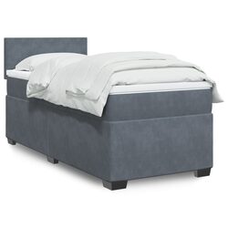 King Single Box Spring Bed with Pocket Mattress LED Lights Grey Fabric